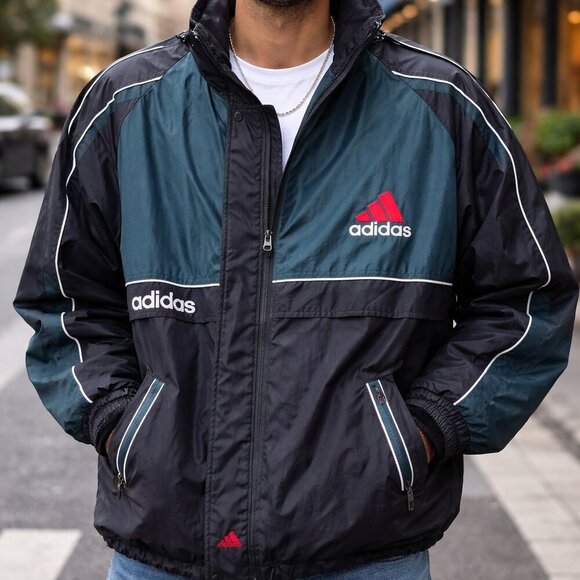 adidas Other - Vintage 90’s Adidas Men's size XL Black and Blue Jacket, full front zip